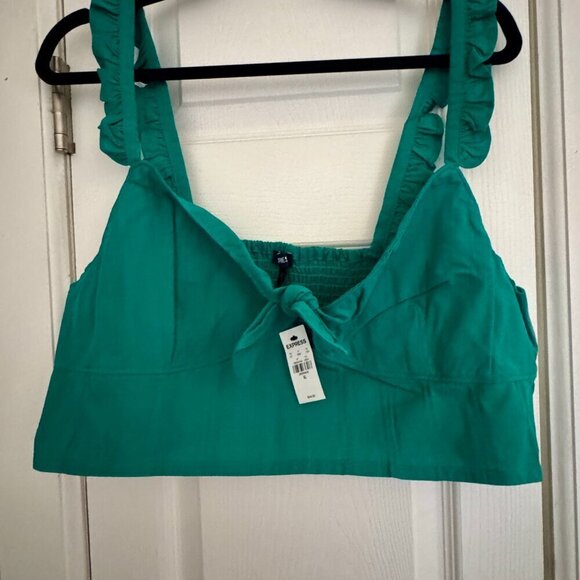Express Green Ruffle Strap Crop Top – Size XL - Picture 4 of 6